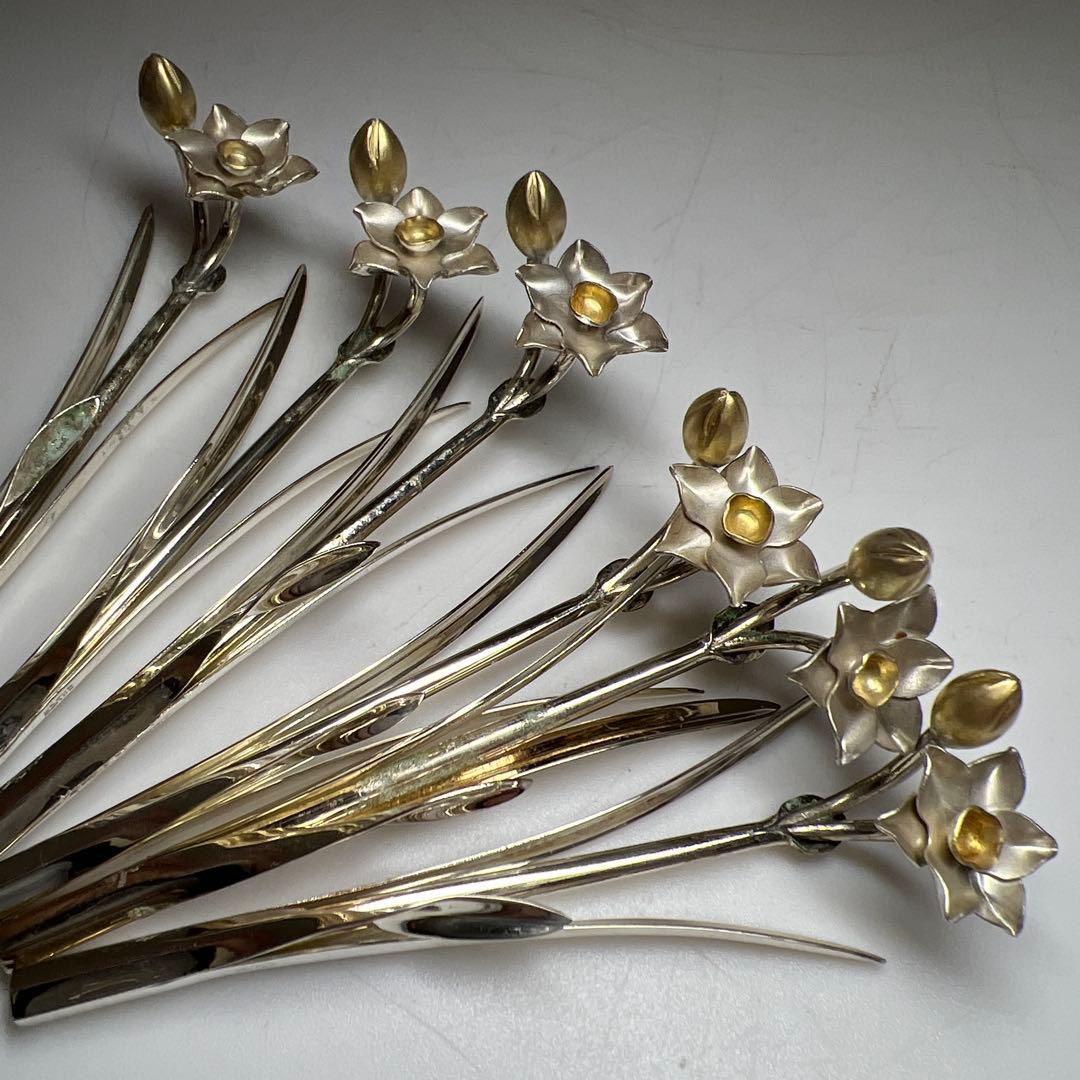 尚美堂　極上品銀製細工花文箸置　ケース付35g/7.5㎝　東Y7-1030☆1F