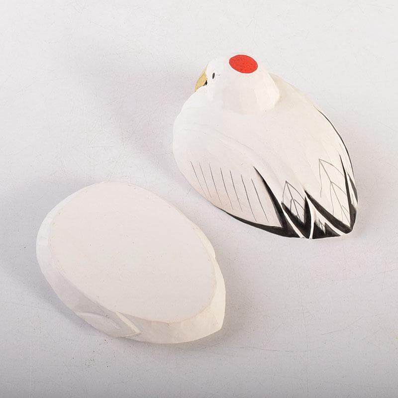 茶道具　豊泉作　奈良一刀彫　木彫彩色　鶴香合　共箱　V　8310