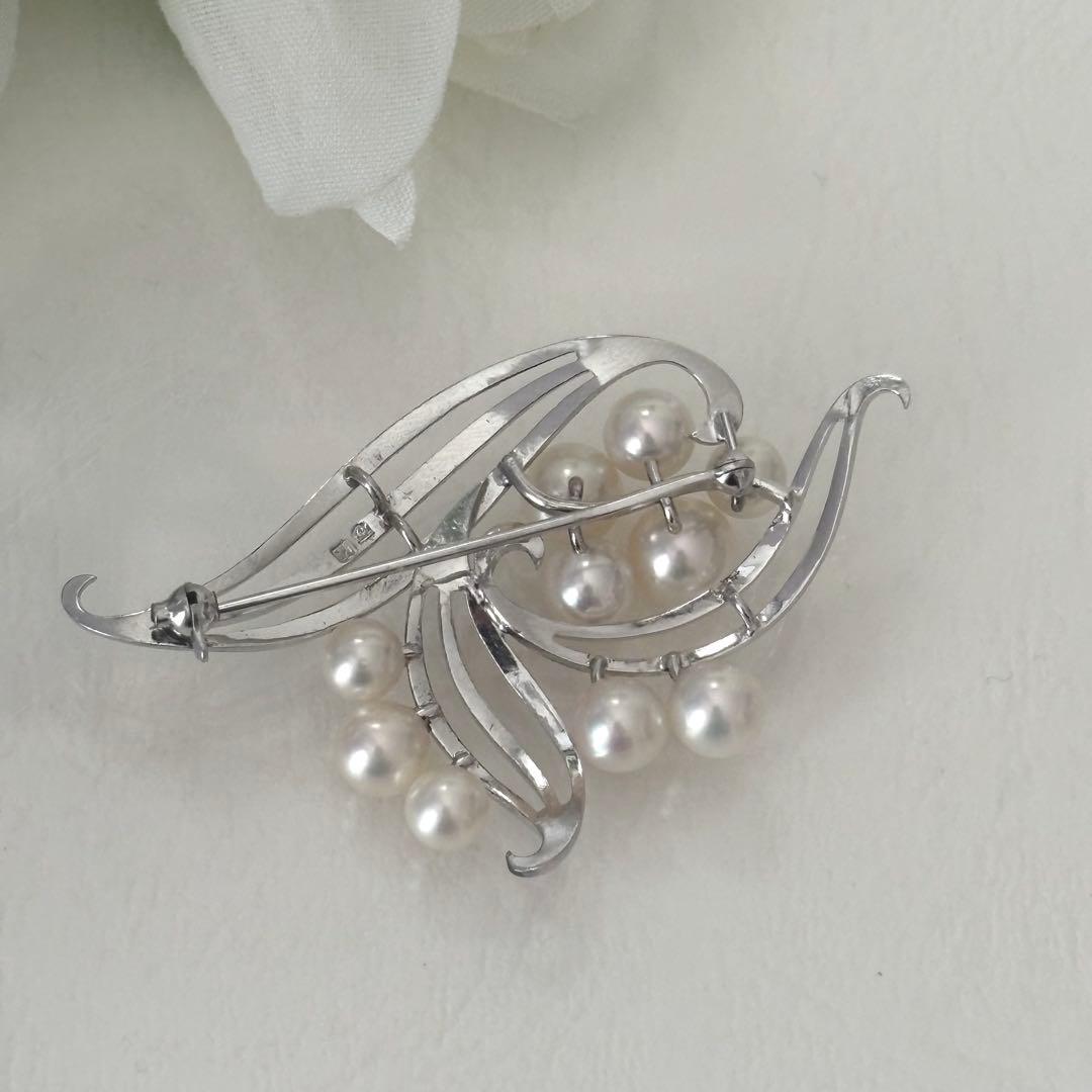 050【ミキモト】シルバー　パール　ブローチ
