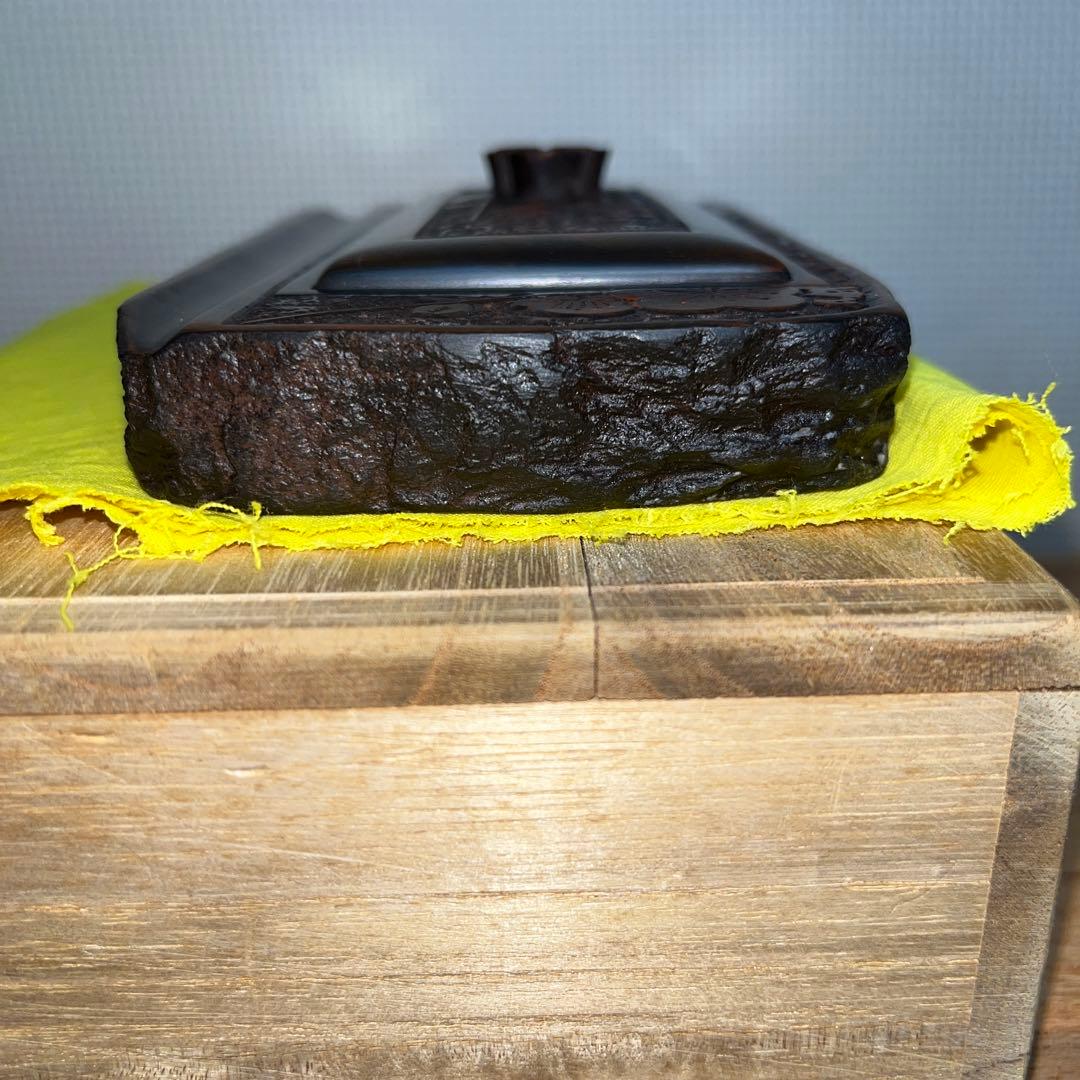 ⭕️赤間硯　共蓋付梅花彫刻硯　阿野硯製作所　龍泉作　美品　墨持ち良い