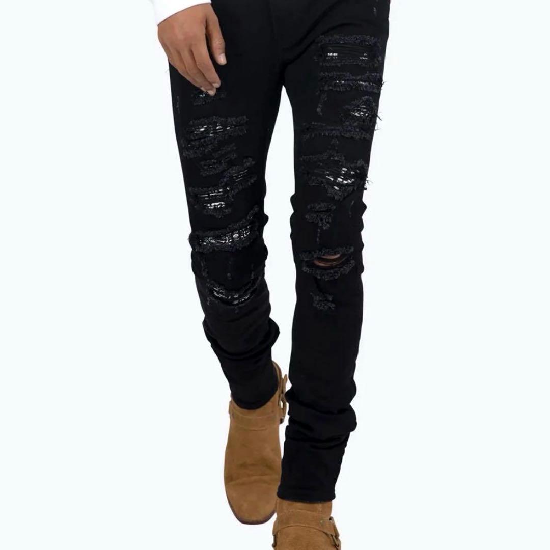 【極美品】mnmlミニマル　ダメージ加工スキニーデニムジーンズ　バンダナ　w30