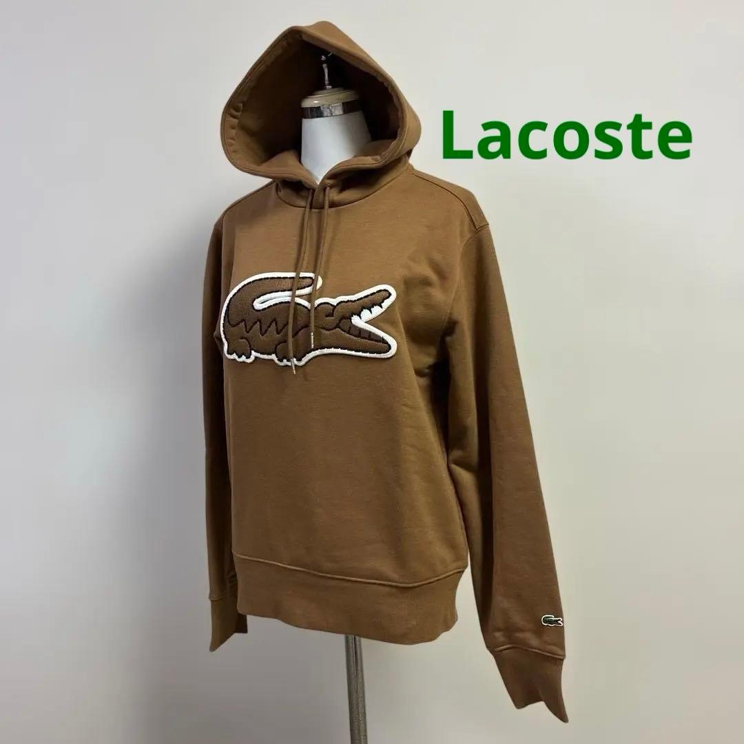 Lacoste デカワッペン　ブラウン フード付きスウェット　ラコステ　パーカー