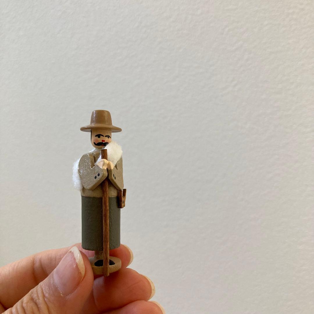 WF23ドイツアンティークザイフェン木製 ひつじ×2 羊飼い　柵　建物5点セット