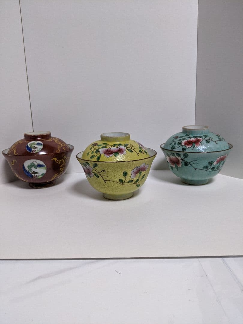 砥部焼、郡中十錦　茶碗3点