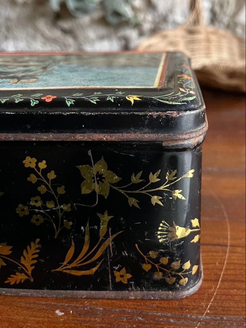 ◆フランス雑貨｜ティン缶セットブリキ缶お菓子箱ケースサビあり花柄キャンディー
