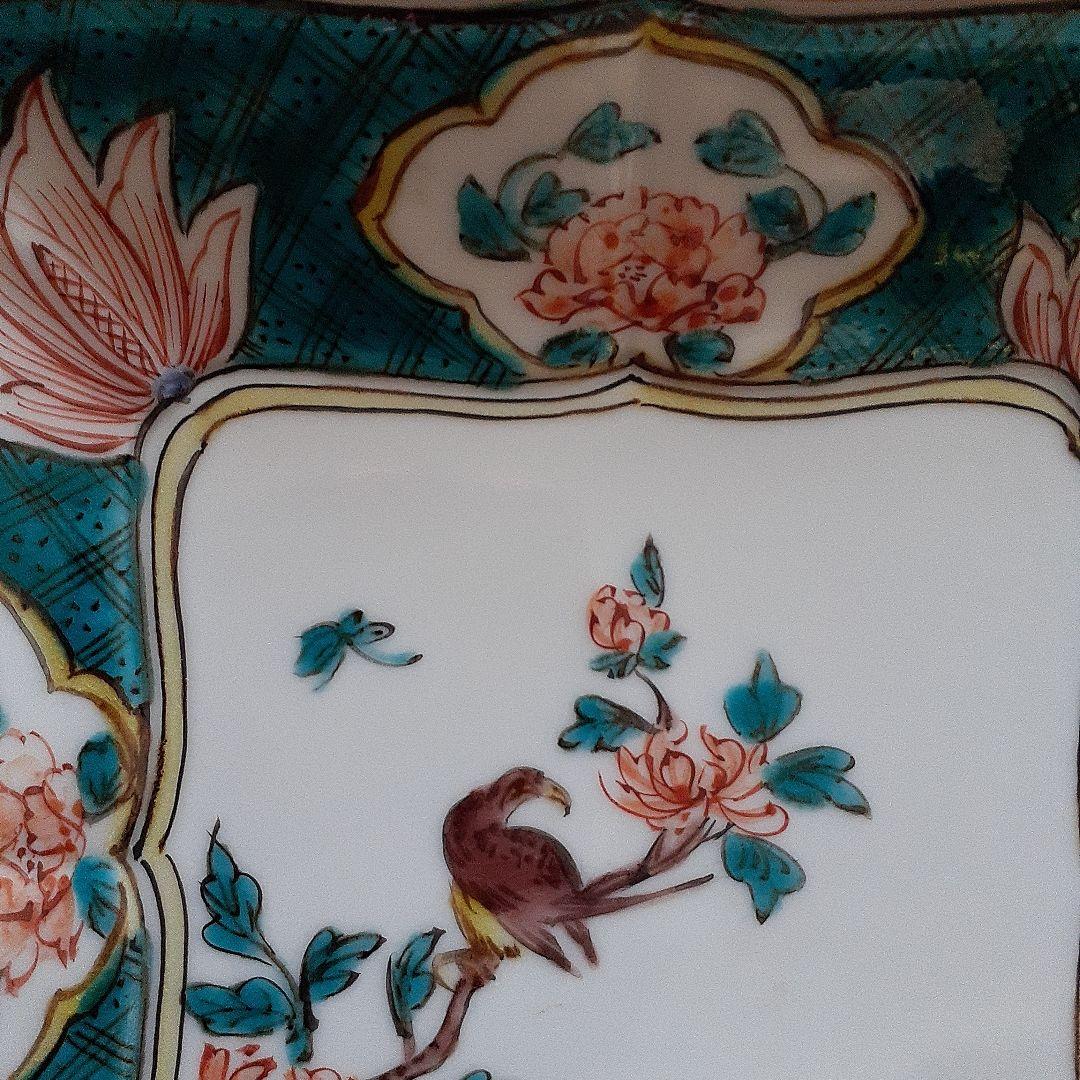 古九谷色絵牡丹蝶々鳥図角皿5客