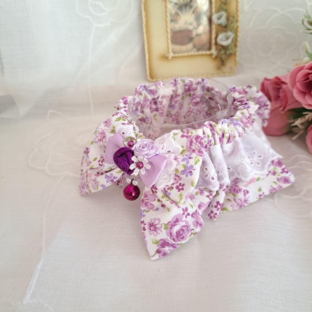 幅広シュシュ(パープルローズ)わんちゃん猫ちゃん用