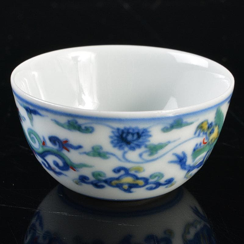 平安　竹泉造　色絵　倣五彩龍紋　盃　共布共箱　M　R5353