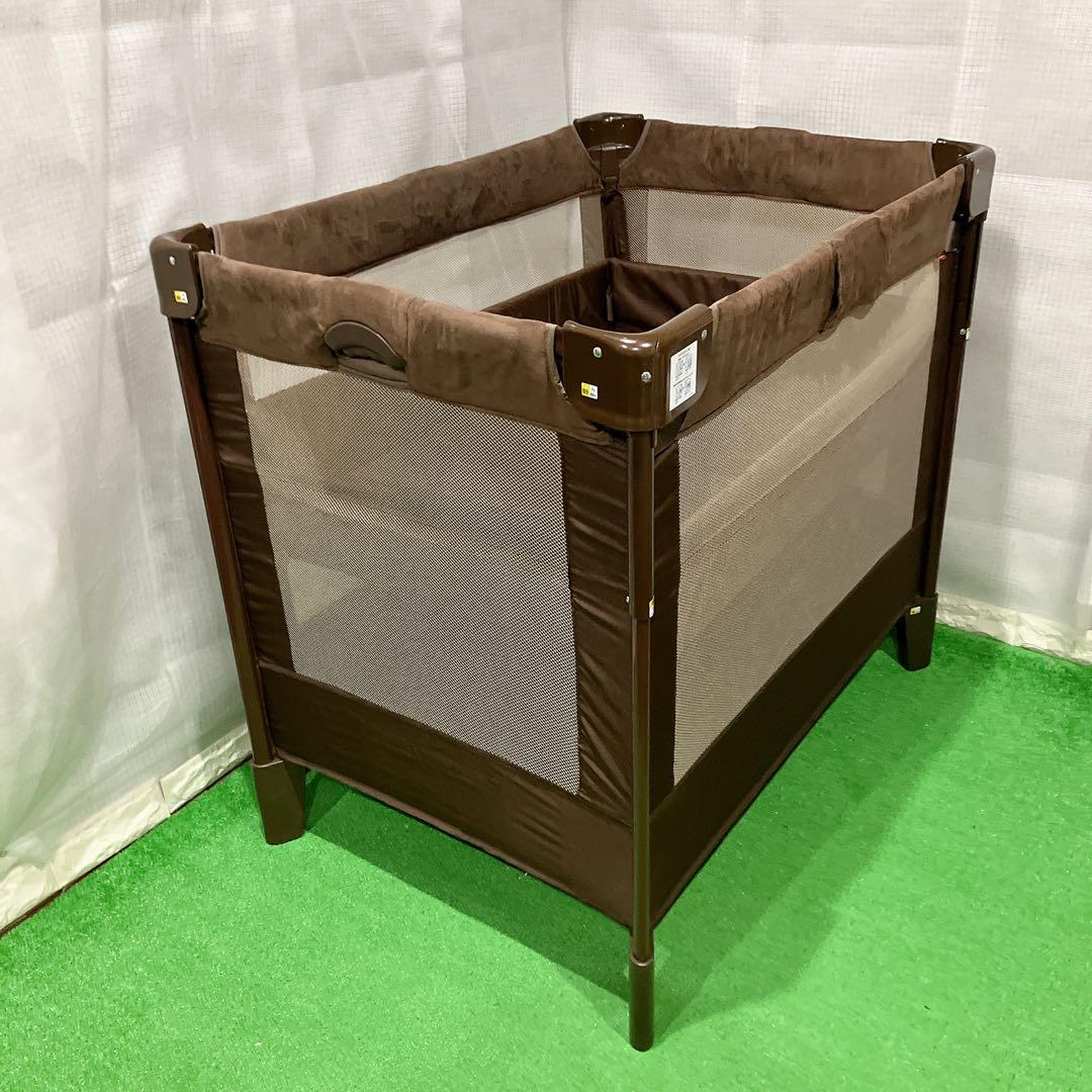 超美品 Aprica ココネルエアープラス ベビーベッド ブラウン 洗えるマット