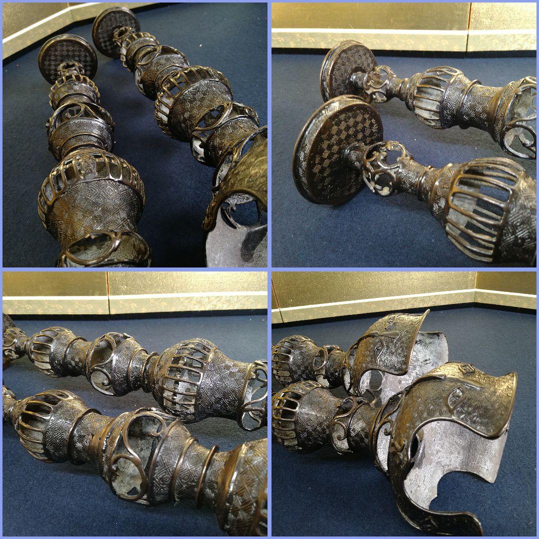 AC21 寺院仏具 燭台壱対 透かし彫 火立 蝋燭台 灯明 50cm