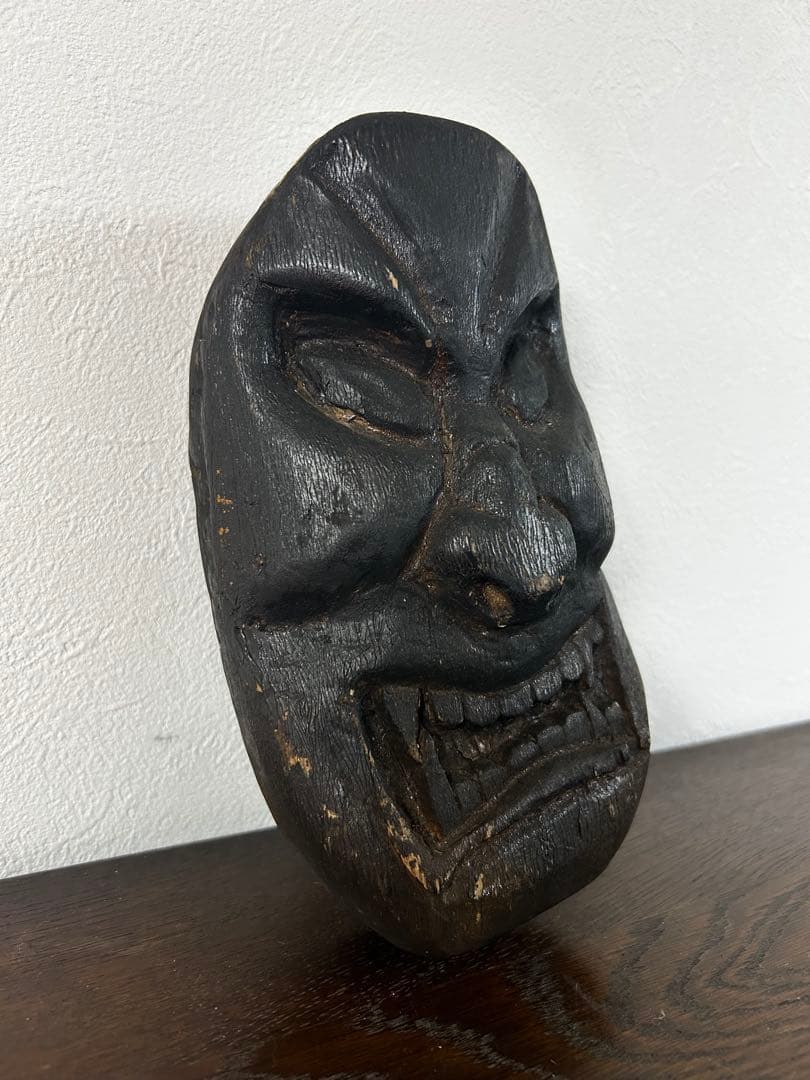 釜神　アンティーク　民俗　木製　仮面　竈神