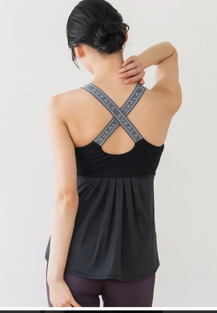 【SUKALA】ベーシックバックフレアタンクトップ　ブラック　LL