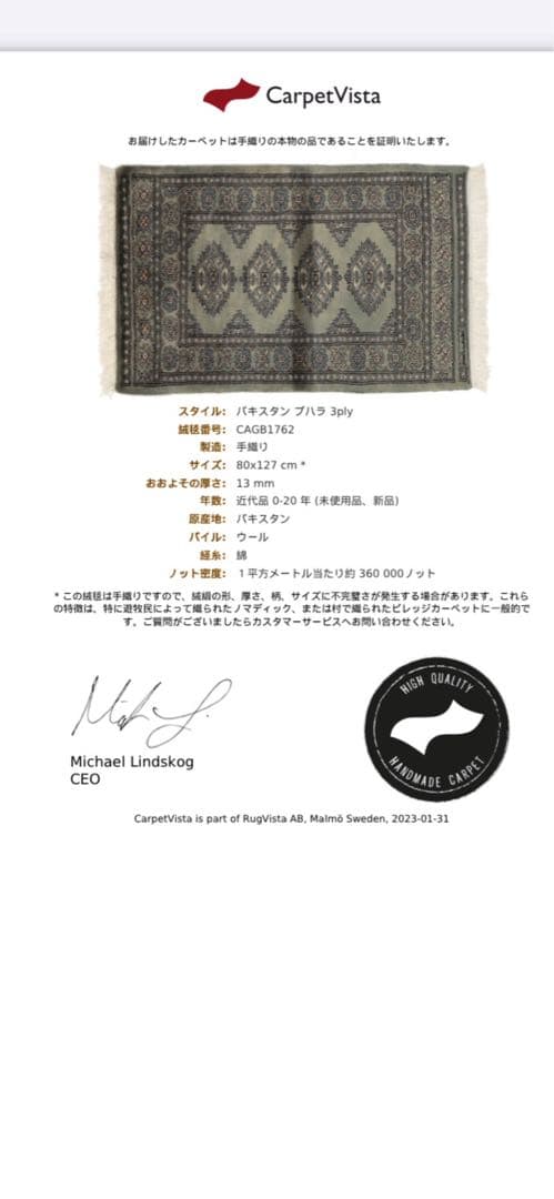 パキスタンラグ 約124cm x 80cm