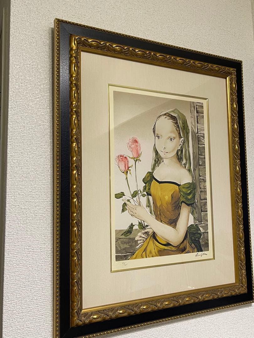 限定セール　藤田嗣治 レオナールフジタ 花を持つ少女 シルクスクリーン版画