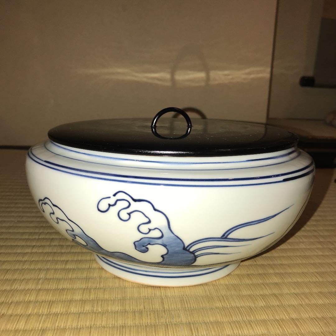 茶道具　京焼　染付桜川水指