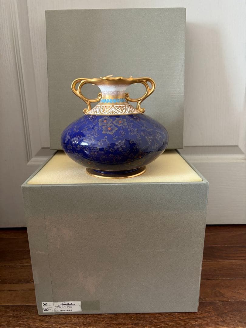 Noritake 美術品　花瓶　瑠璃金彩葡萄盛　52922 希少品　共箱付　美品