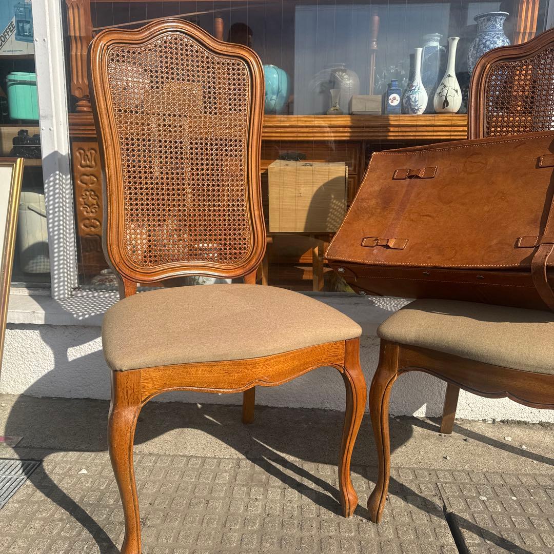 木製ラタンバックダイニングチェア 猫脚