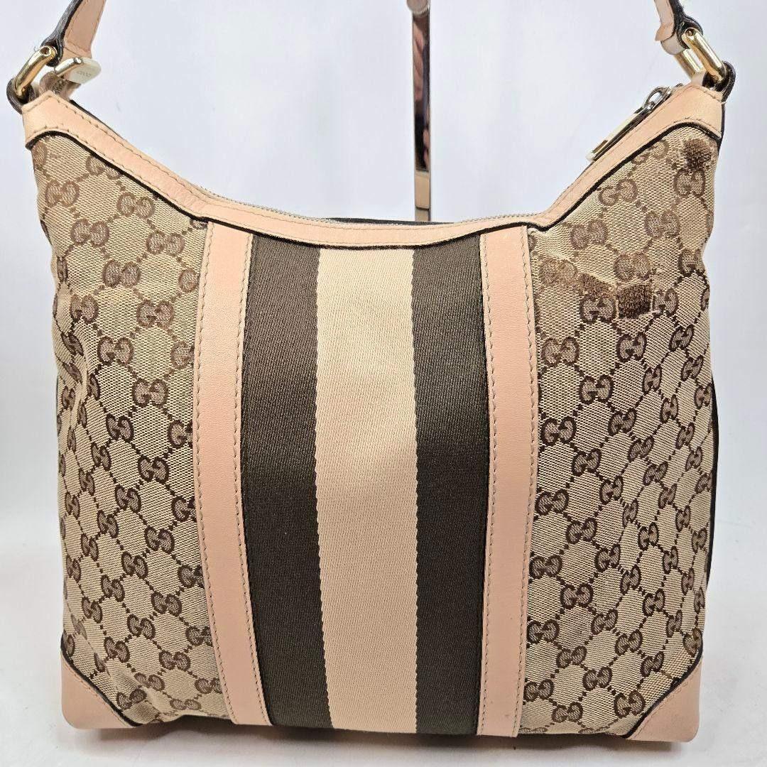 カード付き GUCCI ショルダーバッグ シェリーライン GGキャンバス レザー