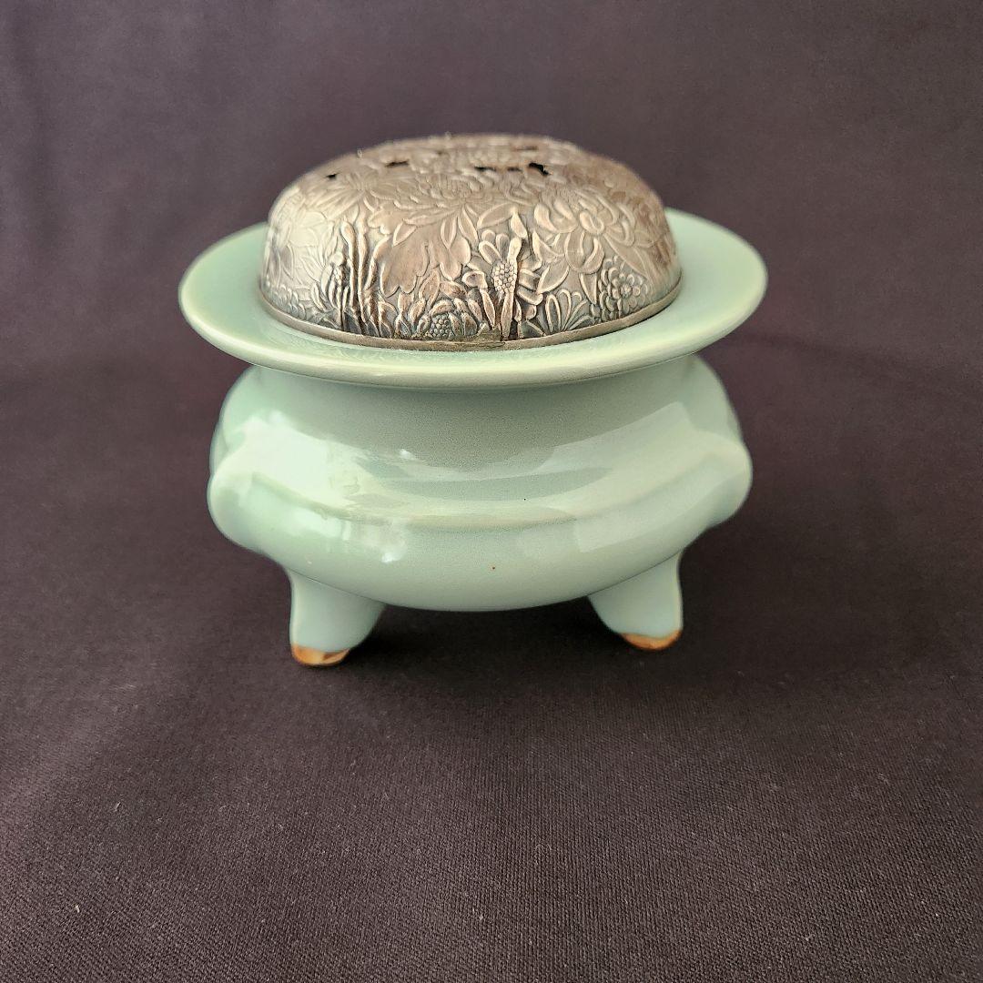 青磁 袴腰香炉 銀火屋 純銀 刻印