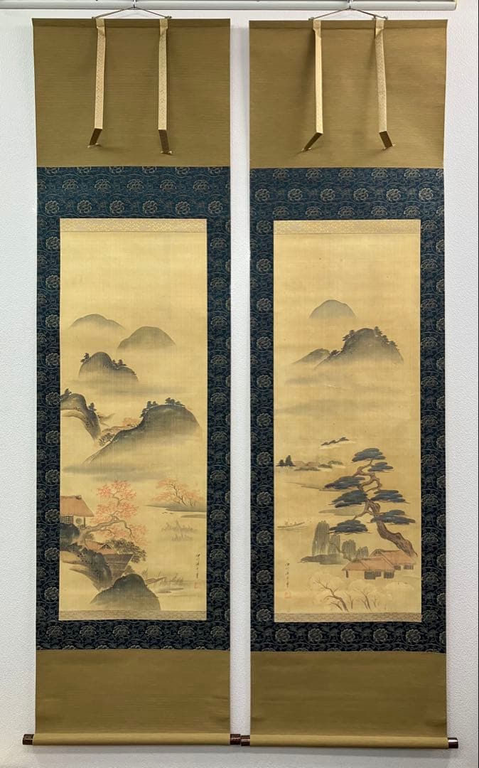 伊川院／狩野栄信　絹本　双幅　掛軸