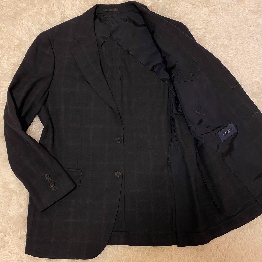 【美品/XL】バーバリーロンドン テーラードジャケット 背抜き メガチェック 黒