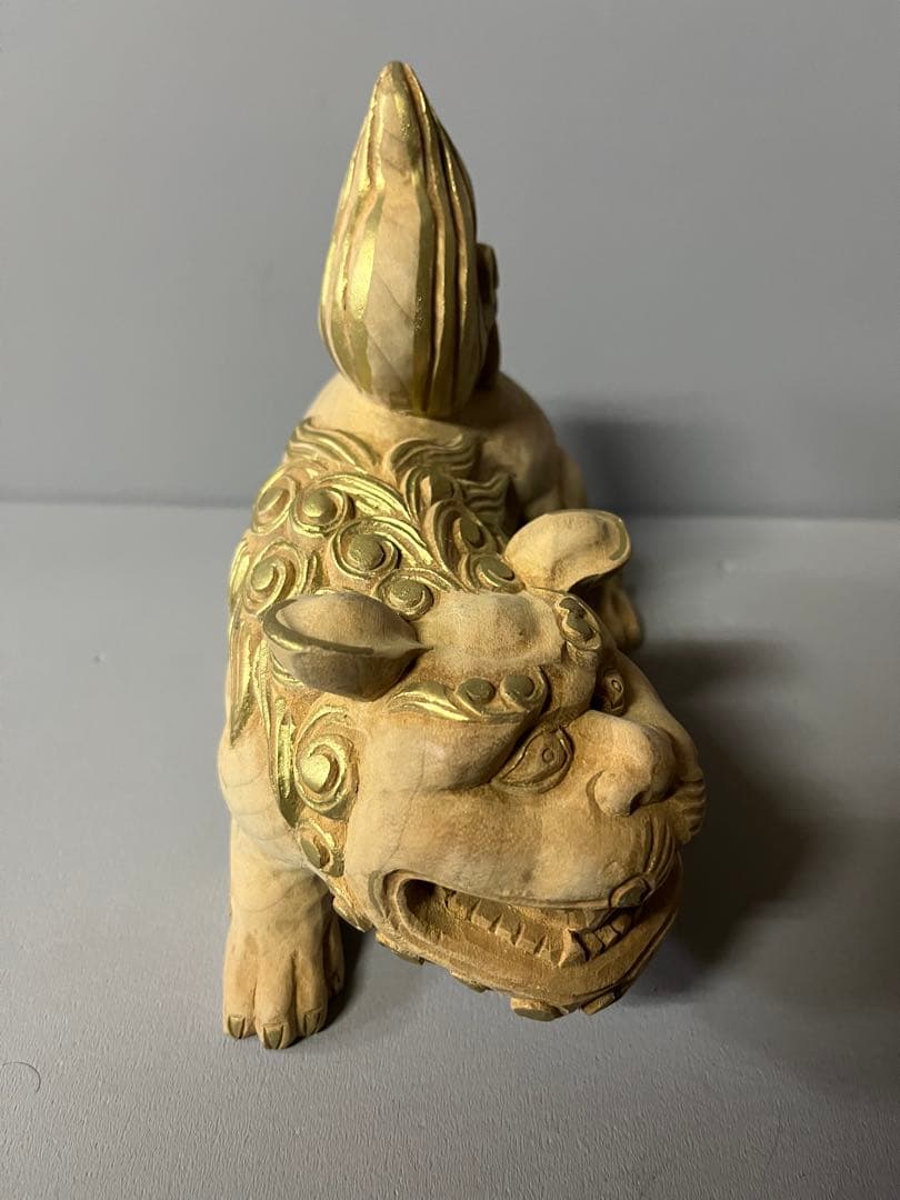 木彫り　獅子像　金淵付　１対　34