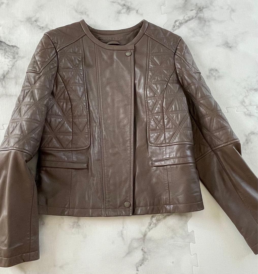 【コントワーデコトニエ】マロン色のラムレザーキルティングジャケット　大きいサイズ