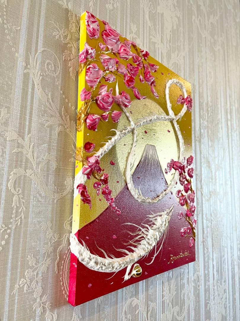 赤富士とインフィニティ白龍 開運絵画 龍神 テクスチャーアート 龍ノツカイ