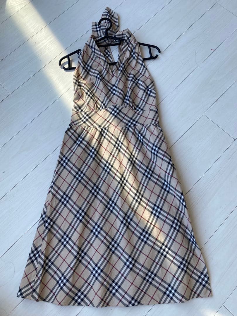 バーバリーブルーレーベル 定番ノバチェック ホルターワンピース38