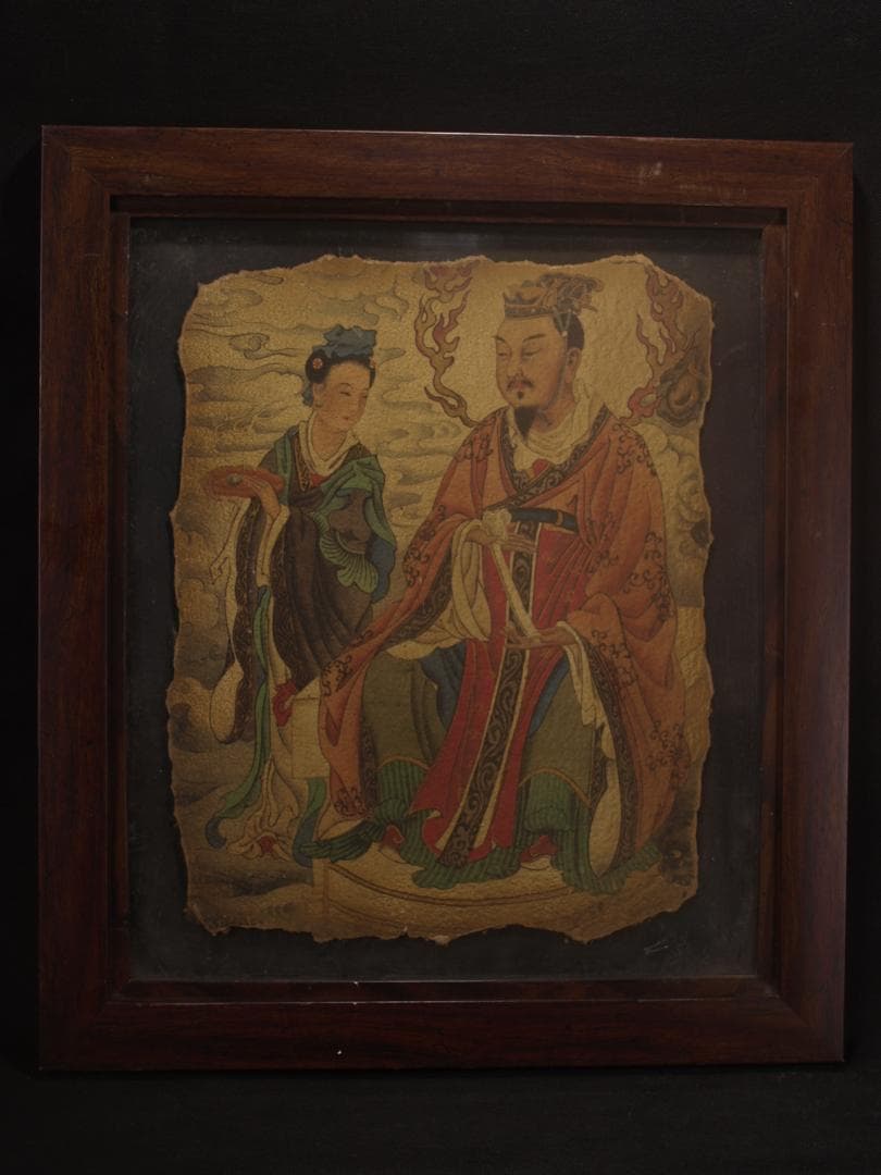 古民家整理品　中国唐時代敦煌莫高窟壁画 彩絵人物像 AK1823A6-4