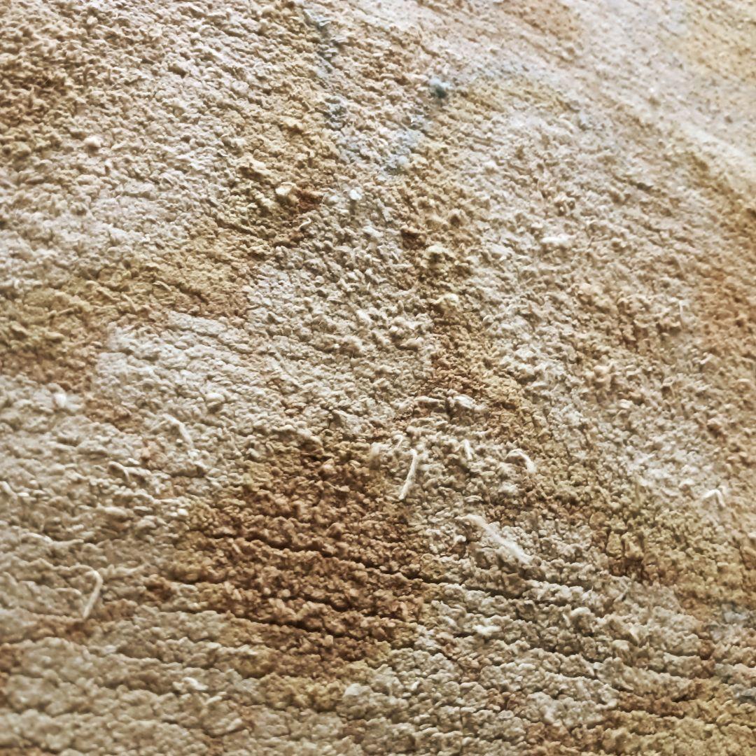 アンティーク緞通　苔色の古びた緞通のラグ　赤穂　堺　鍋島　屋敷　大正ロマン