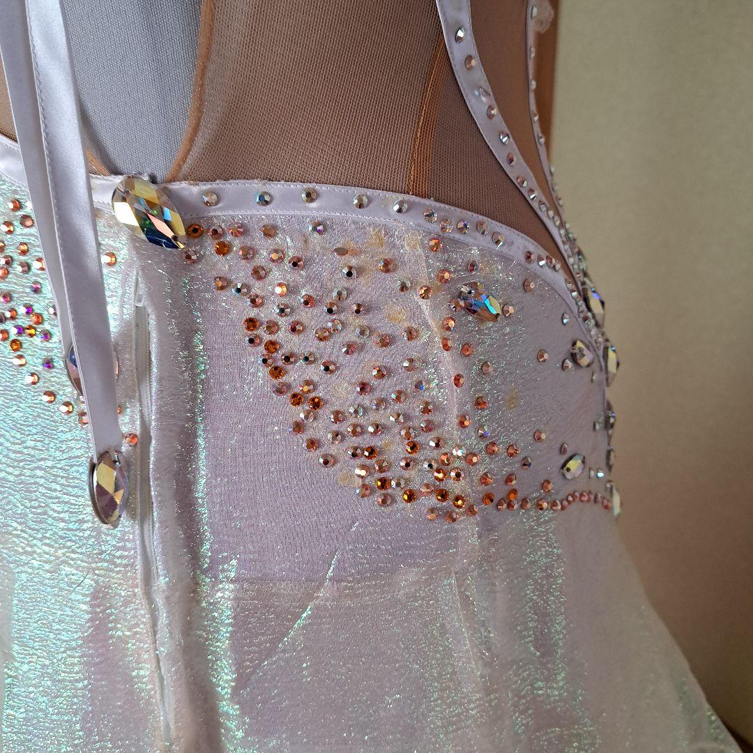 社交ダンスドレス ホワイト ビーズ装飾