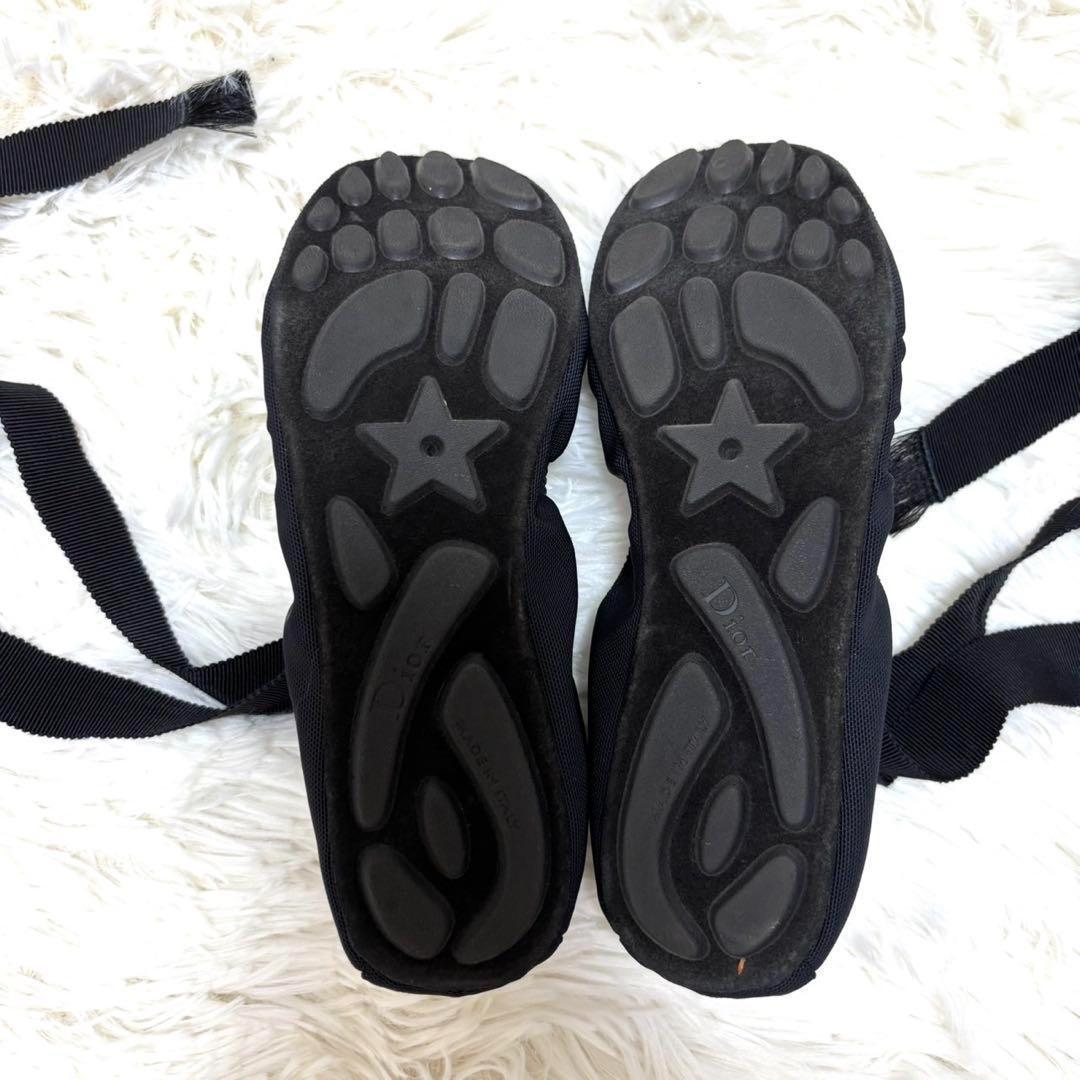 【新品同様】ディオール 　ロゴデザイン　リボン バレエ シューズ ブラック