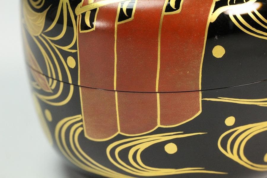 茶道具 花筏蒔絵 乾漆大棗 塗師 奥津一心斎作 共箱 美品(Ｋ-LC711)