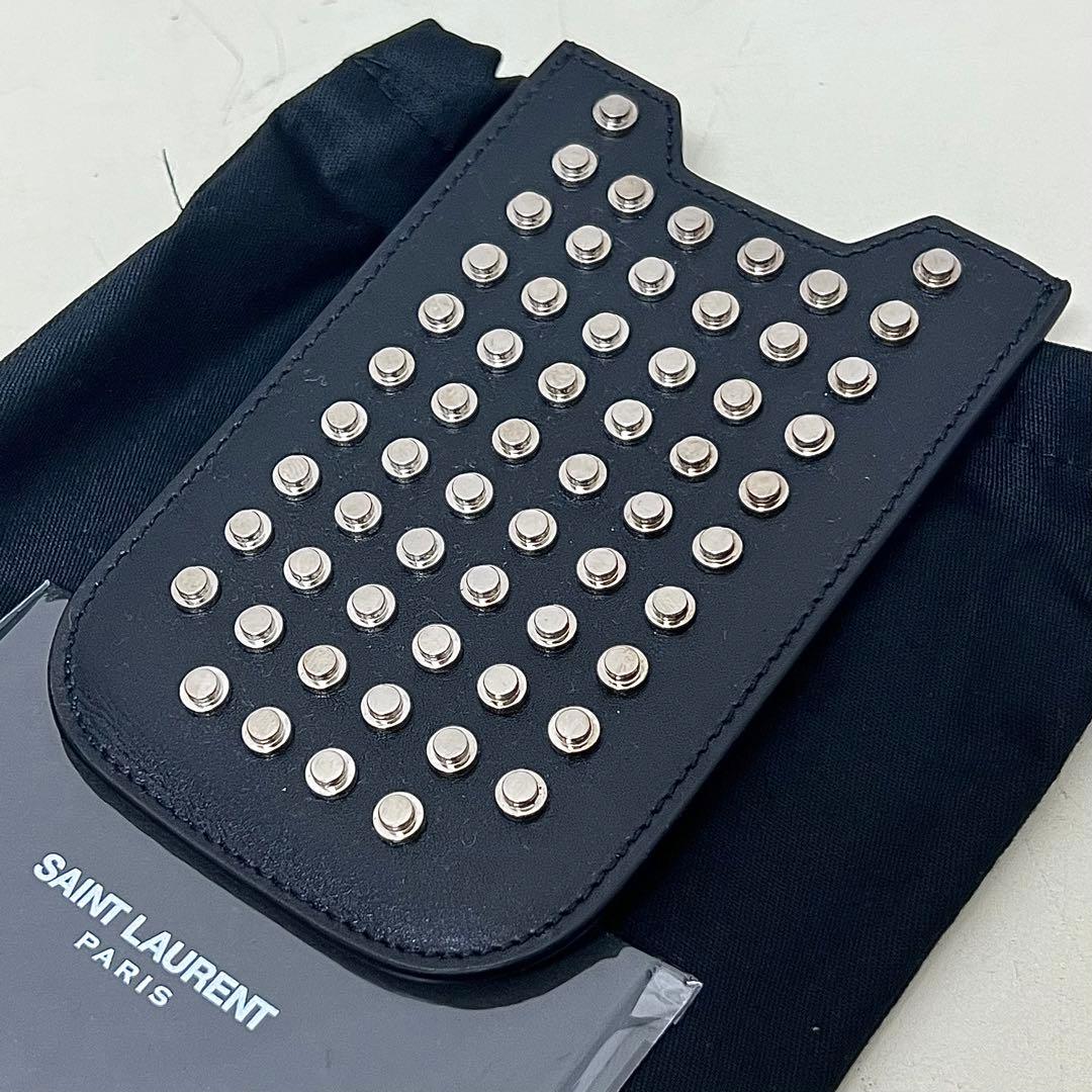 稀少 エディ期 初期 サンローラン パリ スタッズ カードケース 黒銀①