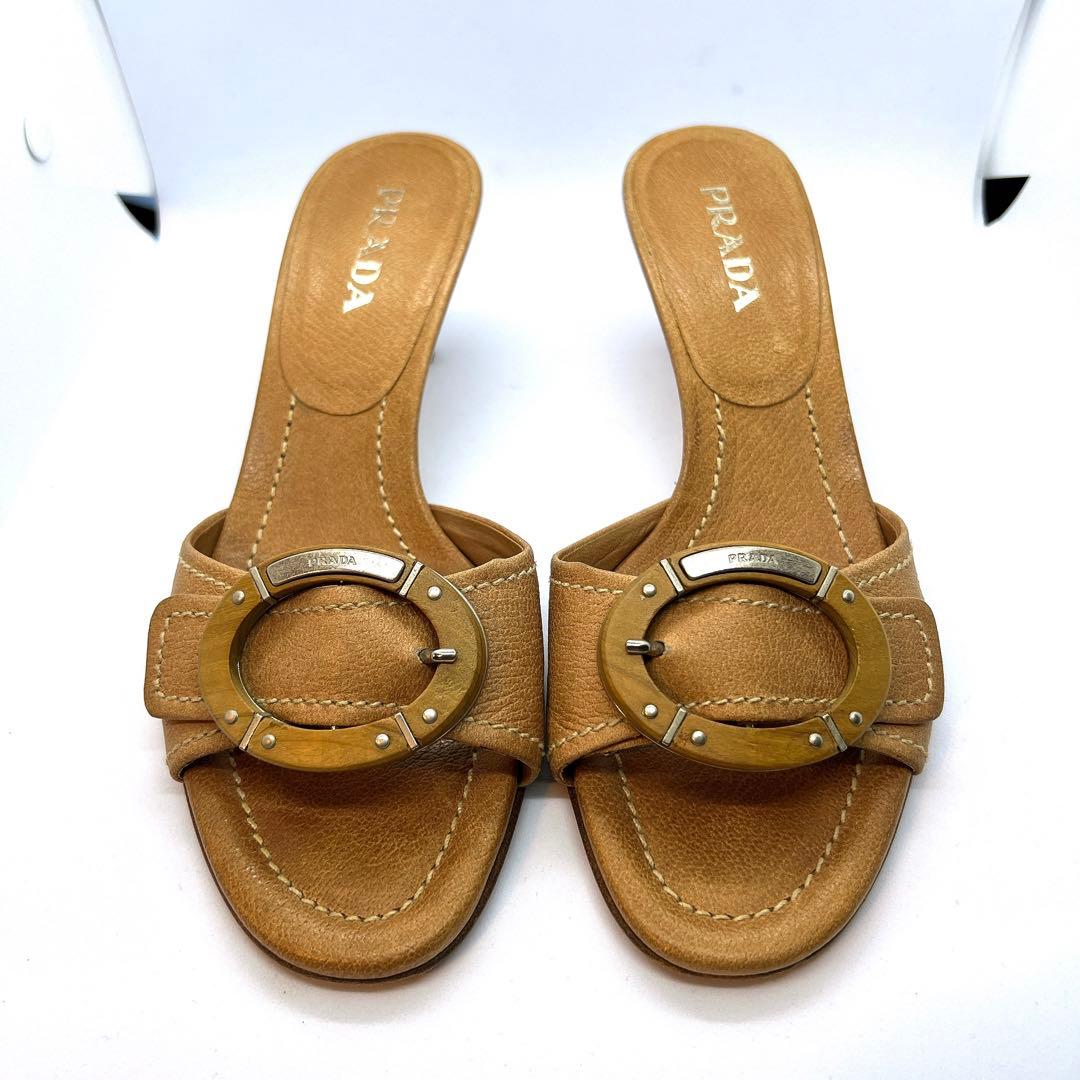PRADA レディース　ミュール　ヒール　オープントゥ　ベージュ　23cm