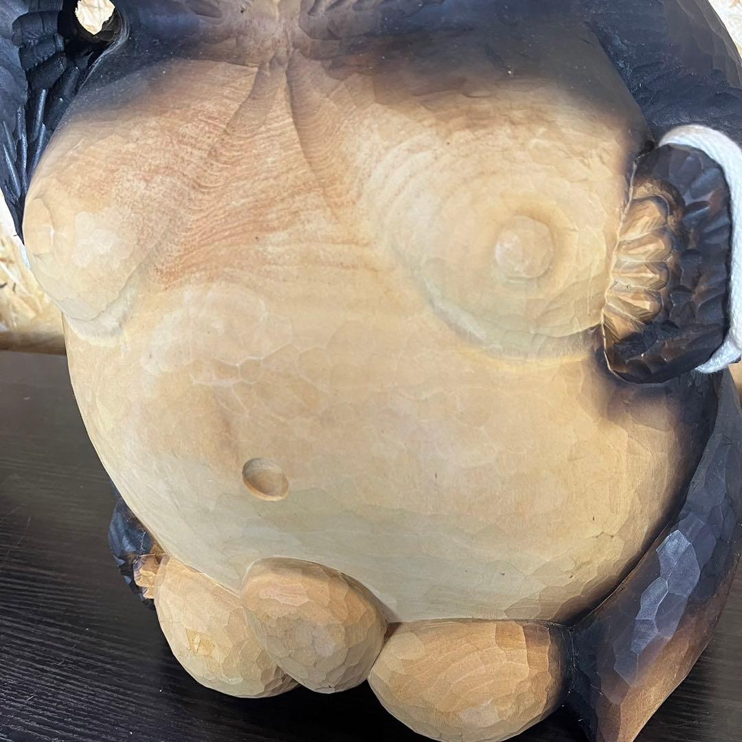 【希少】狸　木彫り 置物　一刀彫　アンティーク　ヴィンテージ　レトロ　縁起物