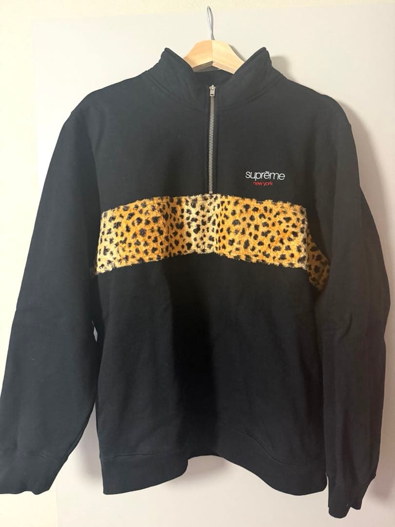 Supreme ハーフジップ スウェット ブラック/レオパード