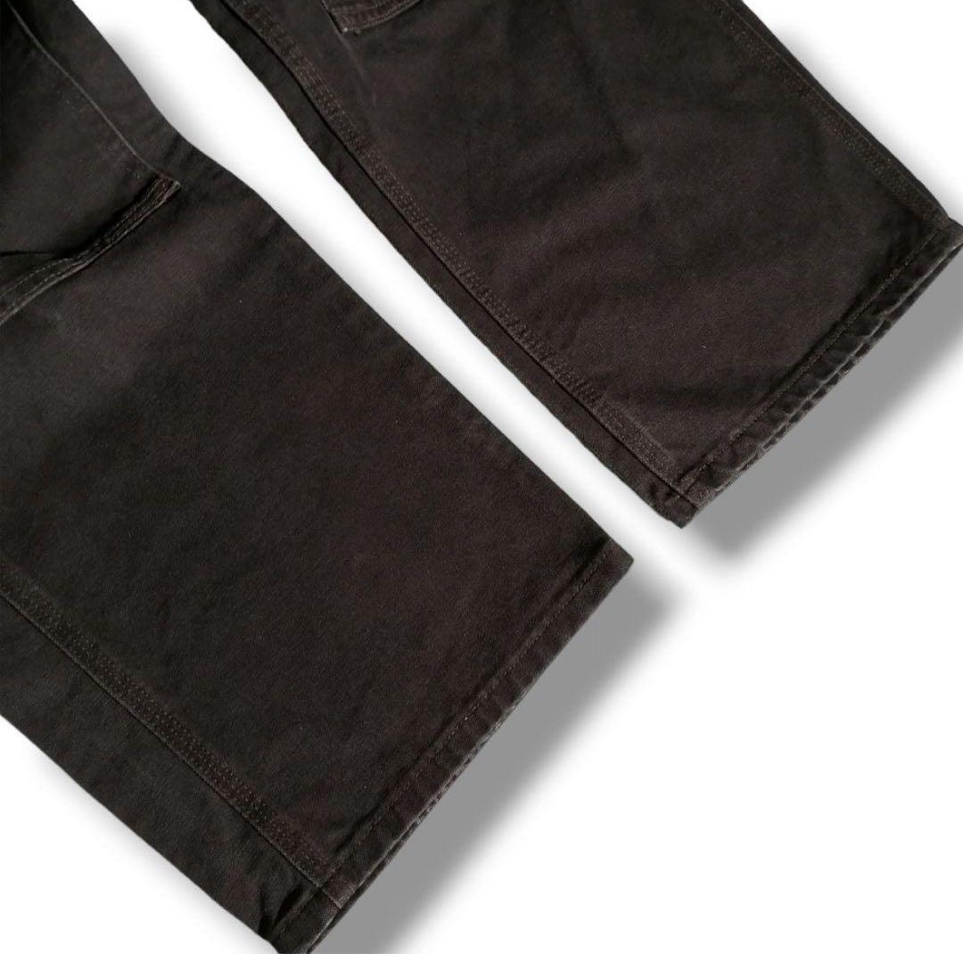 カーハートダブルニーダック地オーバーオールダークブラウン茶色W34古着 3475