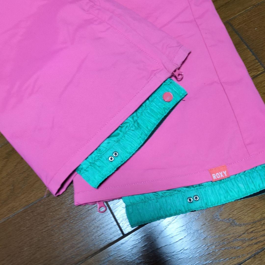 【美品】ROXY　スノボウェア　上下セット　L　総柄　羽根　フェザー　ピンク