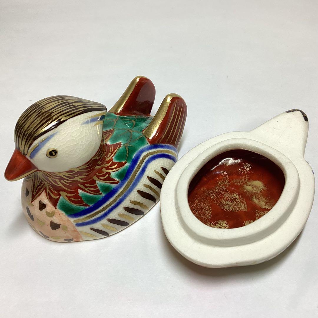 香合 色絵 おしどり 御室窯 木箱入 茶道具 古物品