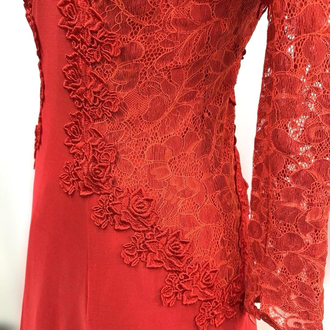 6252★セキネ★M 赤 サテン レース スタンダードドレス 社交ダンス