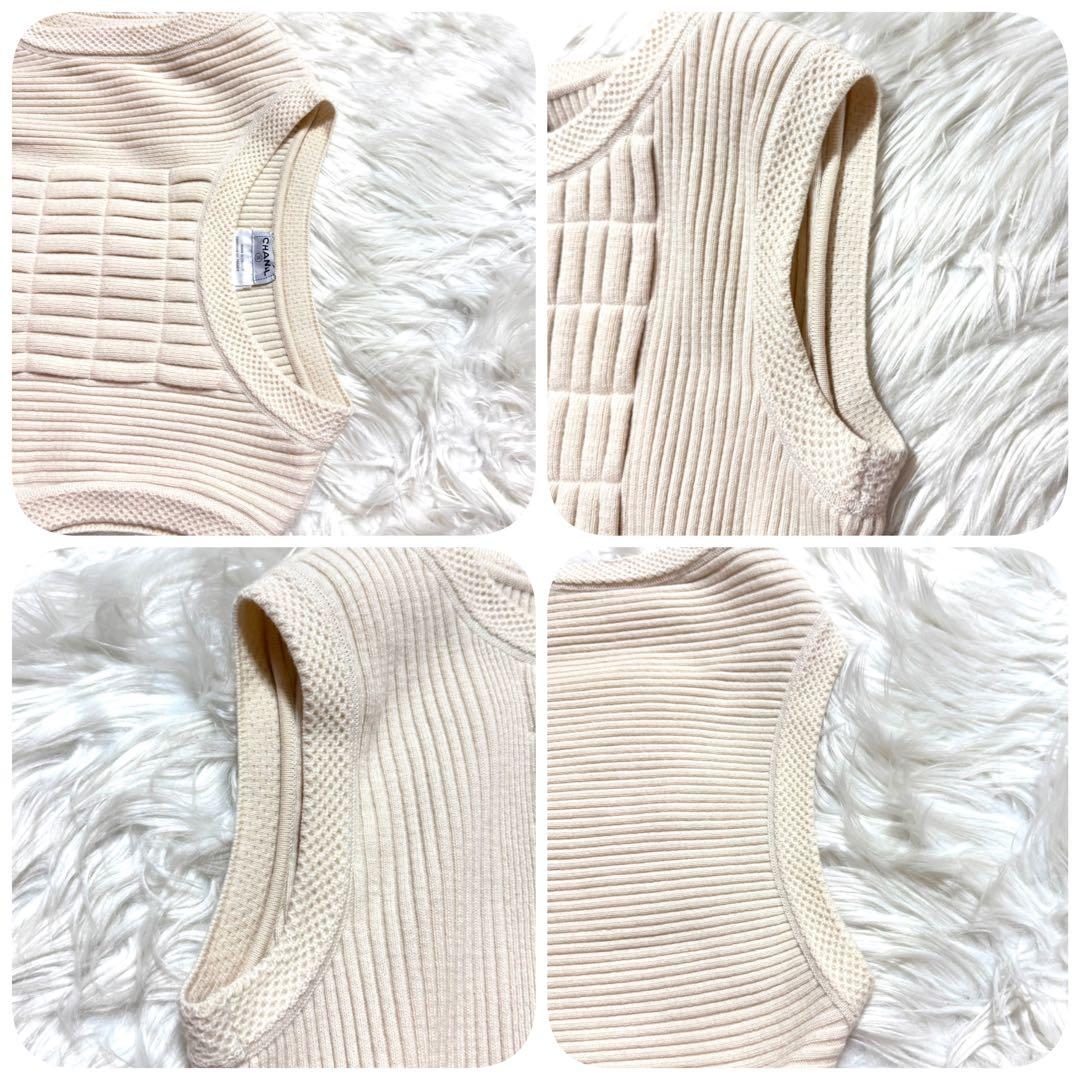 本物 美品 シャネル COCO装飾 ブロックデザイン プリーツ ワンピース 42