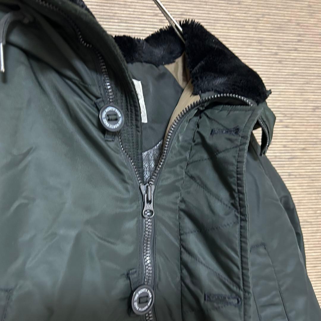 【ノースフェイス】ダウンジャケット モッズコート　MA1　刺繍　カーキーC5