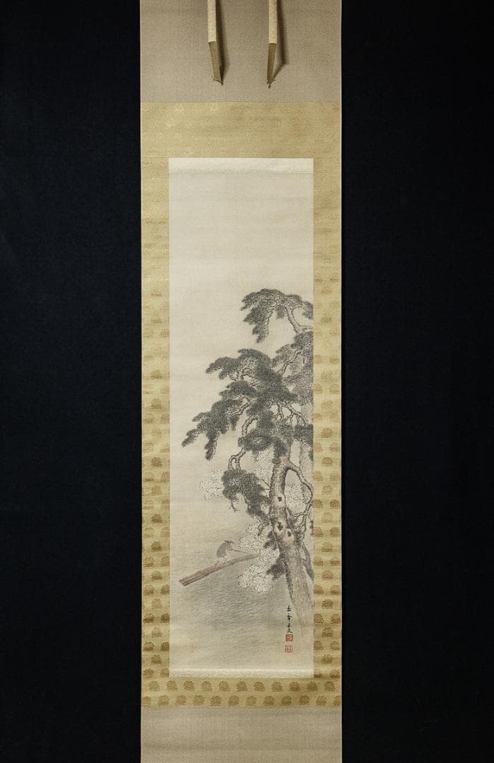 掛軸-987　今尾景年　嵐峡之図　共箱  桜花　京都風景