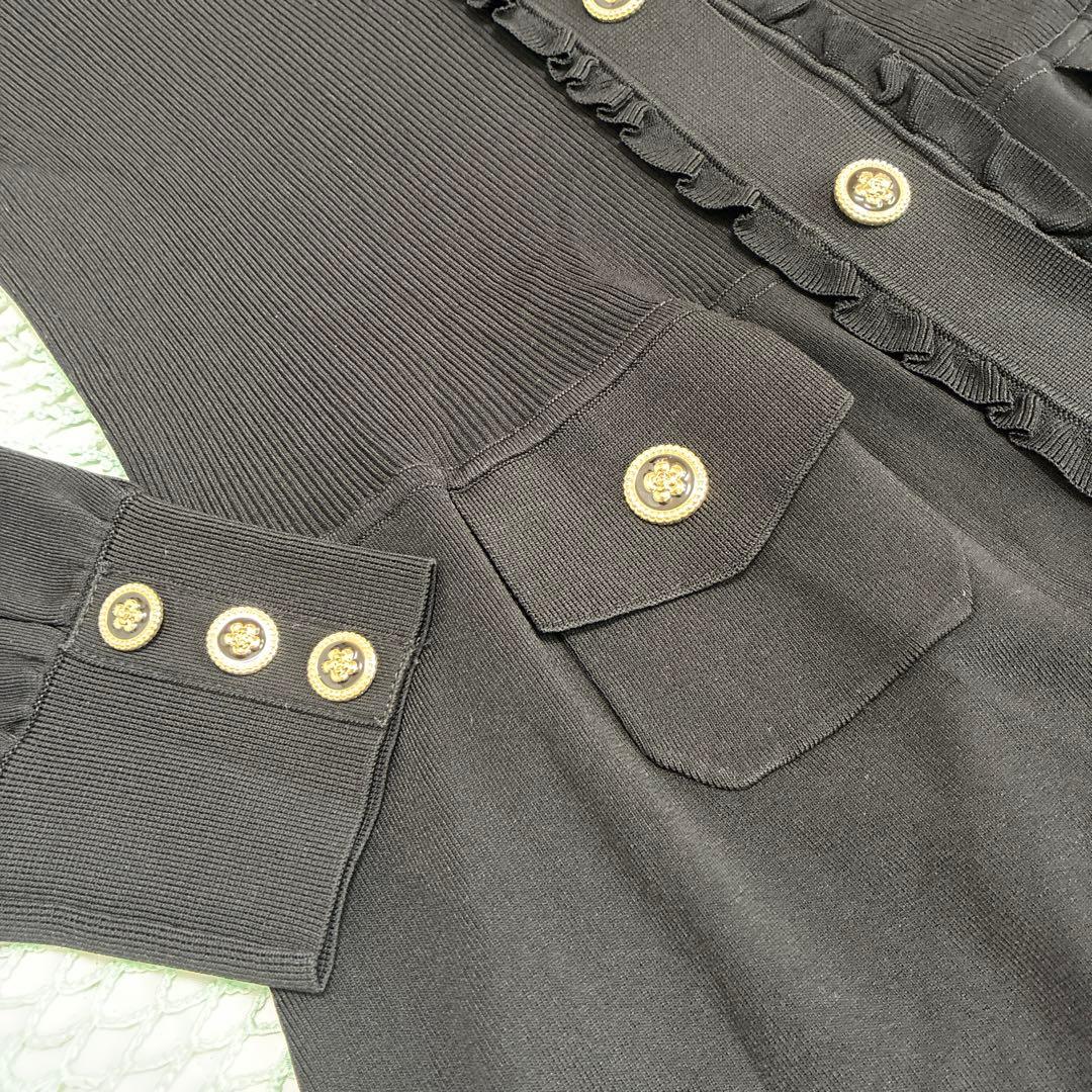 スーパービューティー☆44☆新品タグ付金ボタン飾りの襟付きニットカーディガン