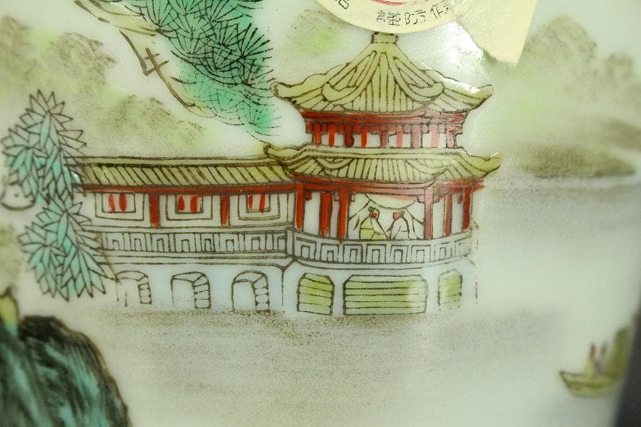 中国美術 景徳鎮 色絵 山水画 題詞紋 瓶 美品 911