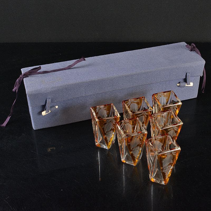 ボヘミアガラス　グラビュール　葡萄図　ショットグラス　6客　D　R6362