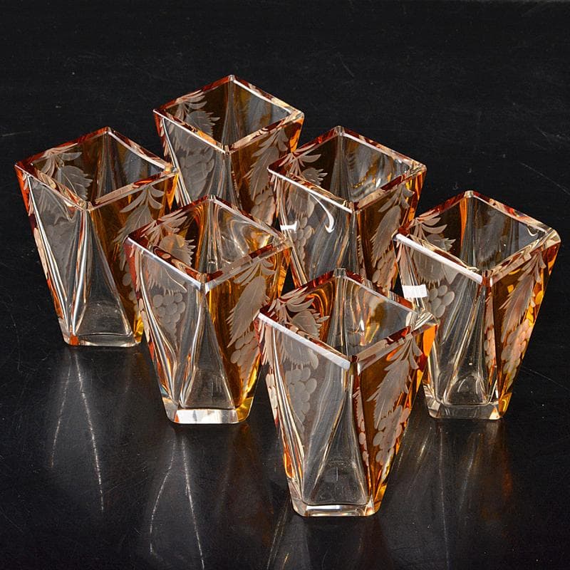 ボヘミアガラス　グラビュール　葡萄図　ショットグラス　6客　D　R6362