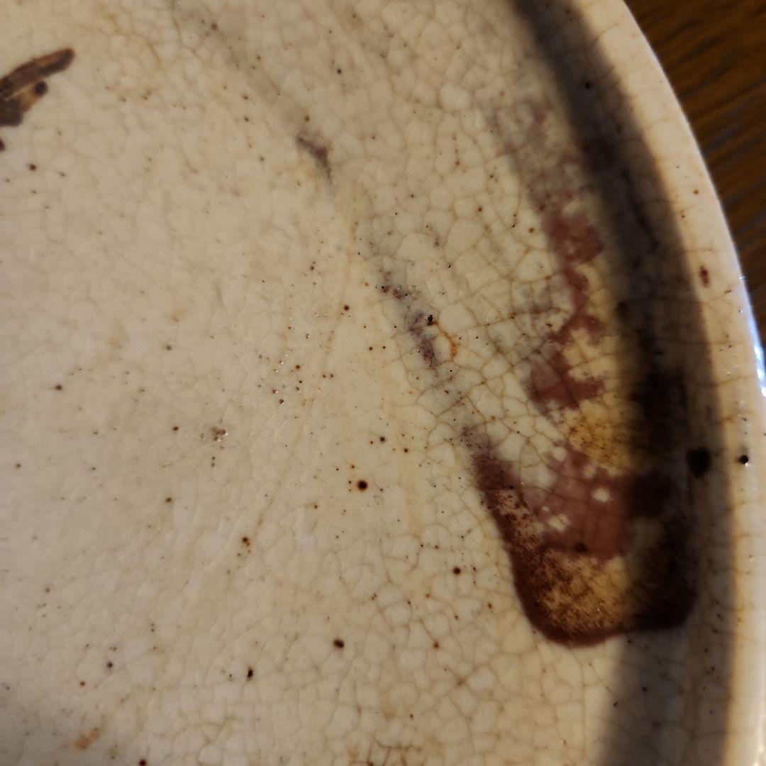 慶應　江戸後期　絵瀬戸　鉄絵　石皿 秋草行灯皿　油皿